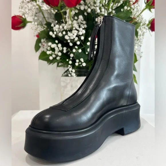 The Row Zippered Platform Leather Combat Boots - Picture 10 of 15